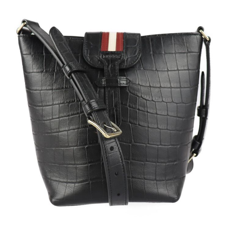 BALLY バリー ショルダーバッグ クロコ型押し レザー ブラック BALLY バリー ショルダーバッグ クロコ型押し レザー ブラック