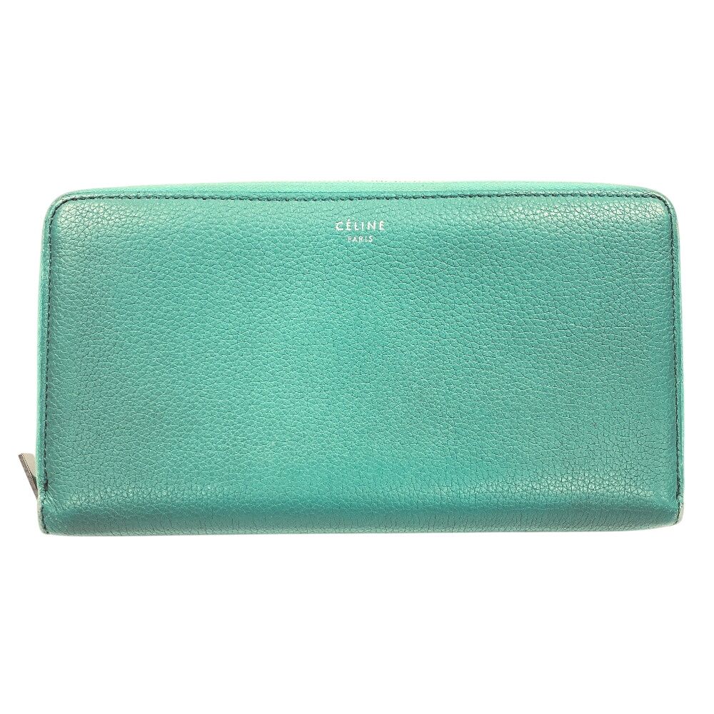 5%OFF フォロワークーポン CELINE セリーヌ レザー 長財布 グリーン系 レディース