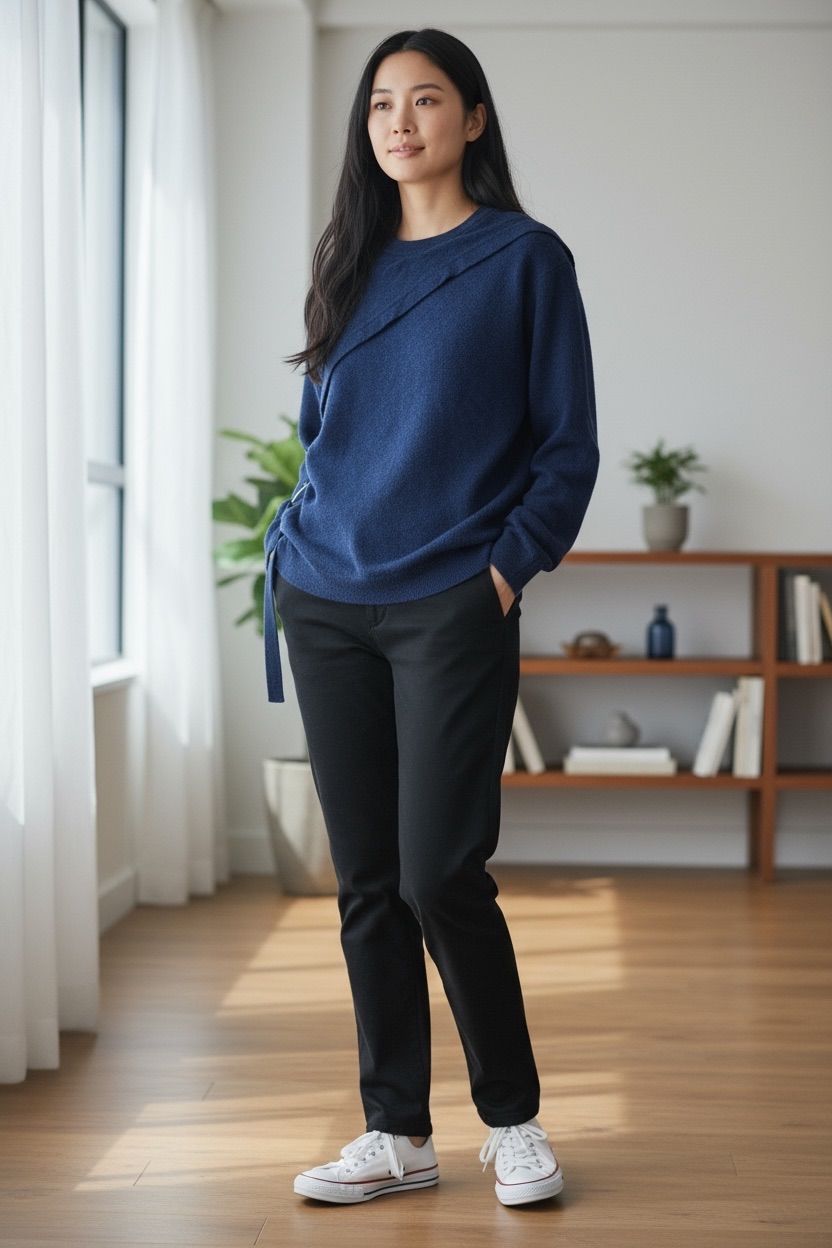 CULLNI|クルニ ウール100％ プルオーバー ニット セーター Extra Super Fine Wool ブルー サイズ2 アシメ アシンメトリー 変形 上質素材 日本製 21AW