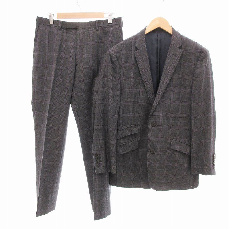 バーバリーブラックレーベル BURBERRY BLACK LABEL スーツ セットアップ テーラードジャケット パンツ 2B 千鳥柄 ウール チェック 40 グレー |JS