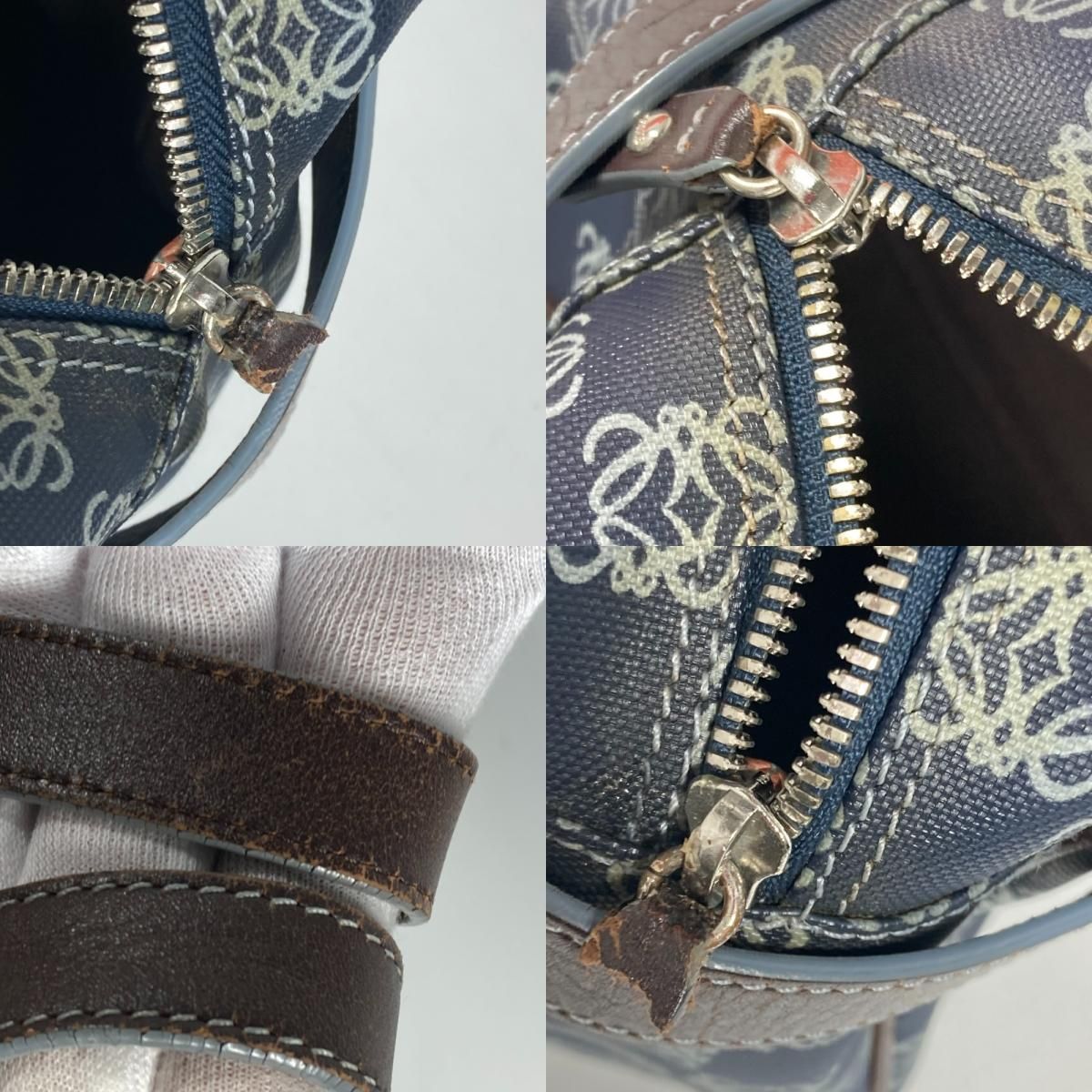 大容量【LOEWE】ボストンバッグ　リピートアナグラム柄　PVC ネイビー LOEWE ロエベ ボストンバッグ アナグラム ロゴ PVC/レザー