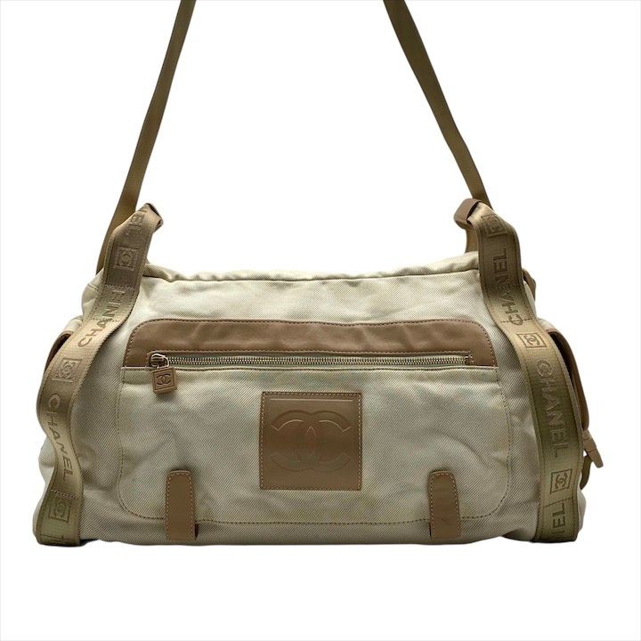 CHANEL シャネル ココマーク スポーツライン 2WAY ラメ キャンバス ショルダー ボストン バッグ カバン 鞄 かばん べージュ a6754