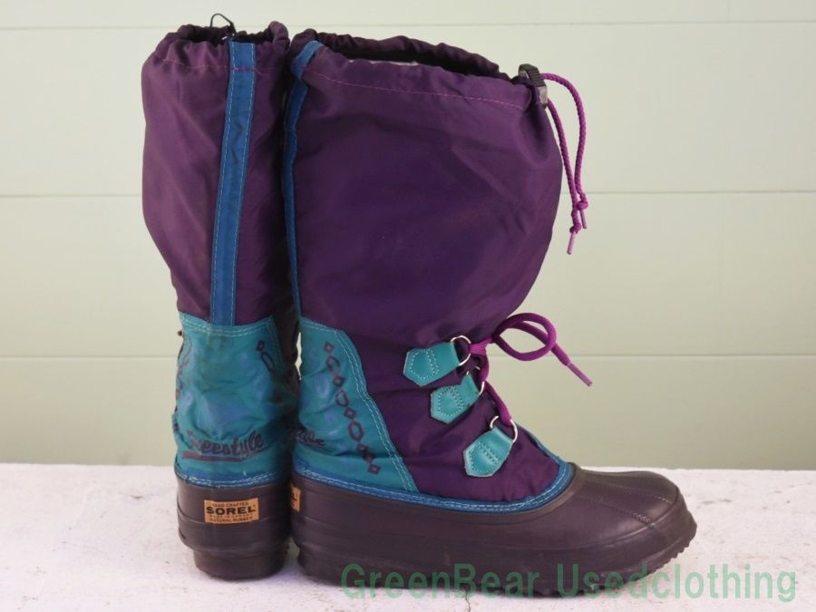 Y148 カナダ製 SOREL ビンテージ スノーブーツ ウィンターブーツ ナイロン 紫 レディース F7 24cm