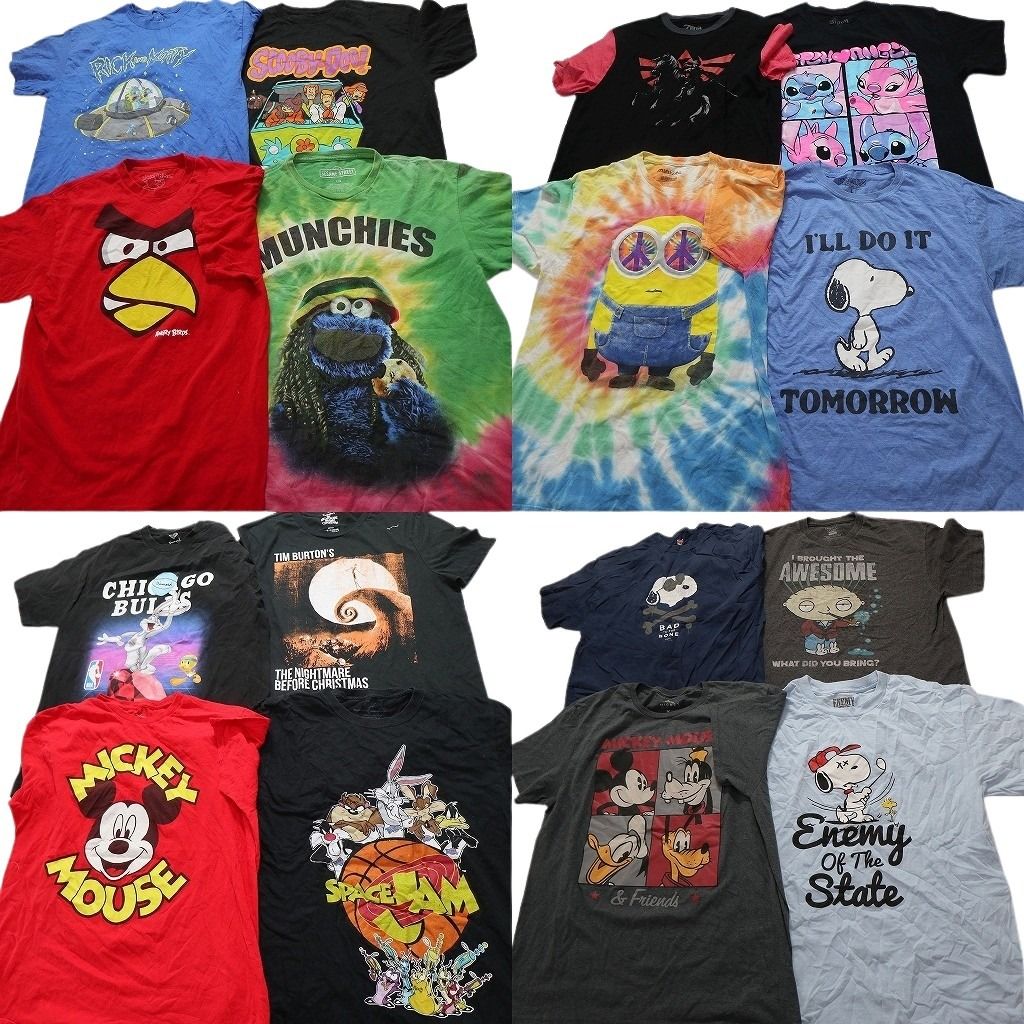 古着卸 まとめ売り キャラクター 半袖Tシャツ 16枚セット メンズ L セサミストリート ディズニー スポンジボブ 古着 NC3867