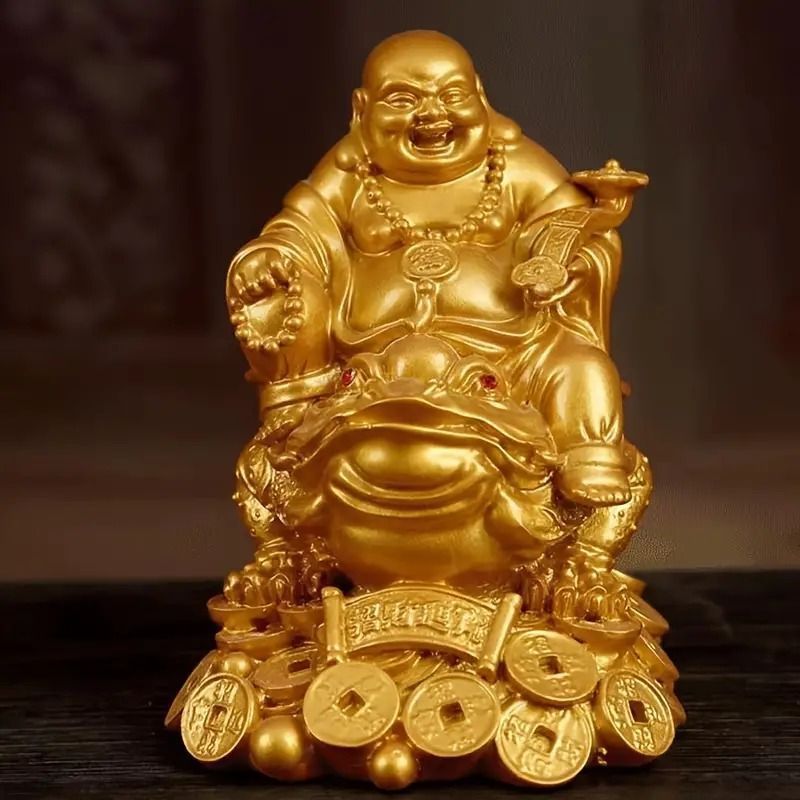 時代物 古黄瀬戸 布袋様 七福神 仏像 置物 縁起物 R7112348 古美金調 布袋 像(金属製) 石板台座 付 ＜ 仏像 開運縁起物 幸運置物