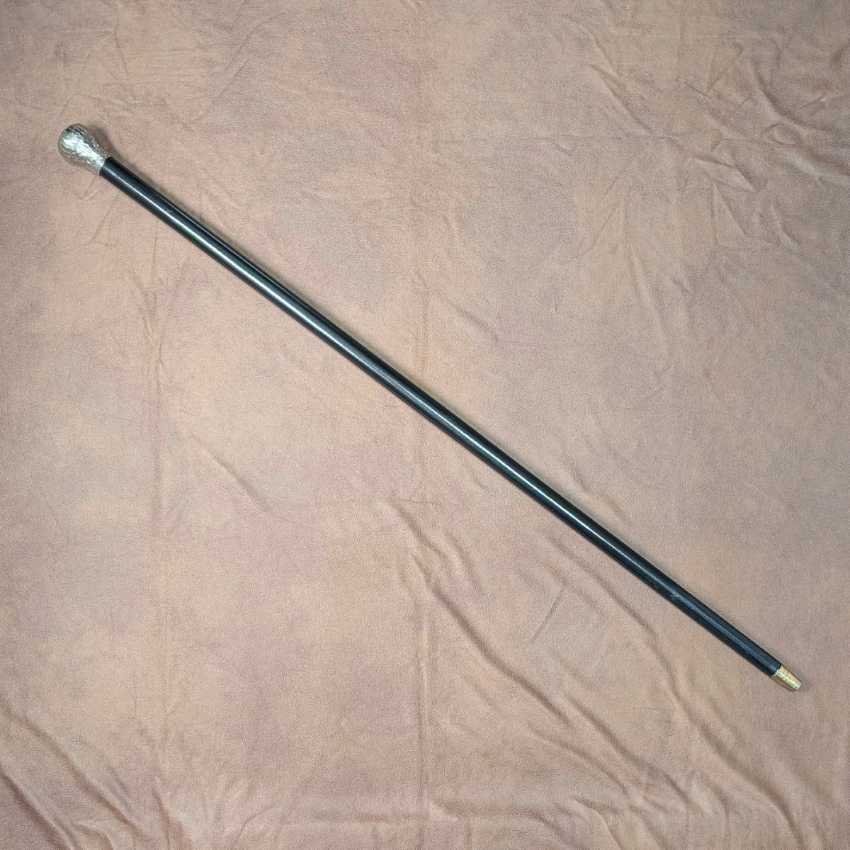 1900年頃 アンティーク ブラックシャフト 純銀製ロンデルハンドル ステッキ 杖 88cm 1900年頃 アンティーク ブラックシャフト 純銀製ロンデル