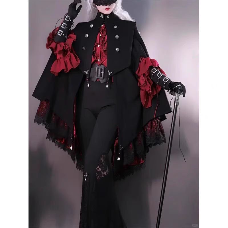 日系暗黒復古 短款風衣素材＆姫袖シャツ