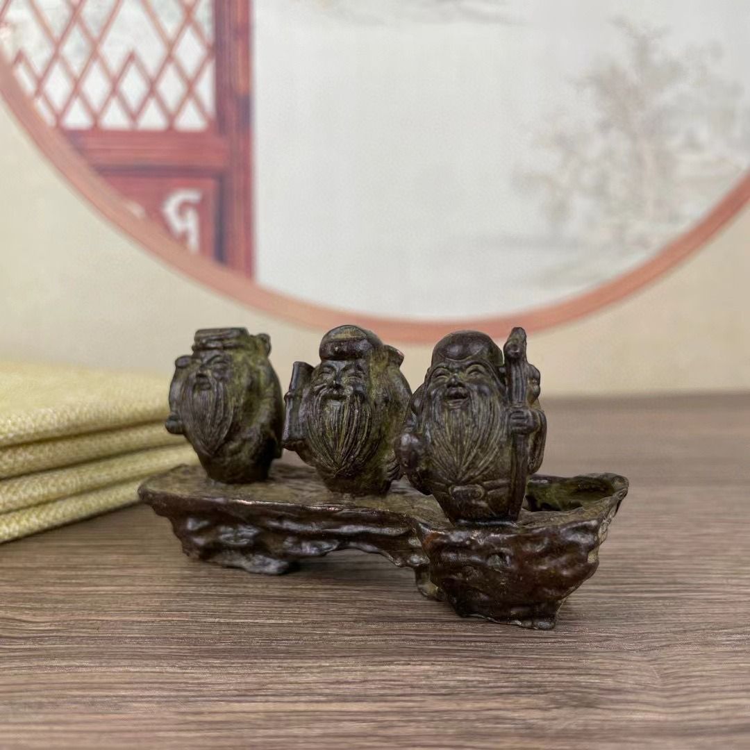 福猿 銅製 置物 オブジェ 木箱入り 作者物 工芸品 和風 レトロ 福猿