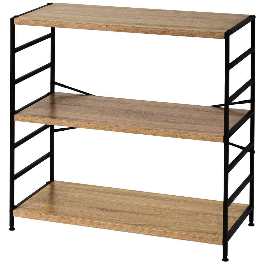 新着商品 オーク×ブラック 3段 幅90×奥行40×高さ85cm 木製棚板スチールラック 隙間収納 スリム収納 連結 MSRK-3OKBK 収納ラック 木製ラック 本棚 収納 棚 ラック アイリスプラザ