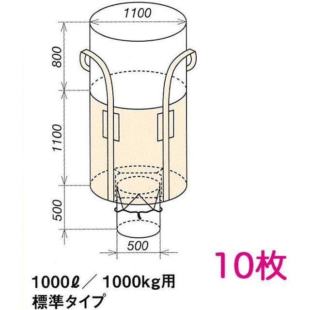 個人宅配送不可 コンテナバッグ OW-005丸HS Φ1100×H1100 10枚 容量1000L 最大積載1トン 丸型 標準生地 UV剤配合 フレコン トン袋