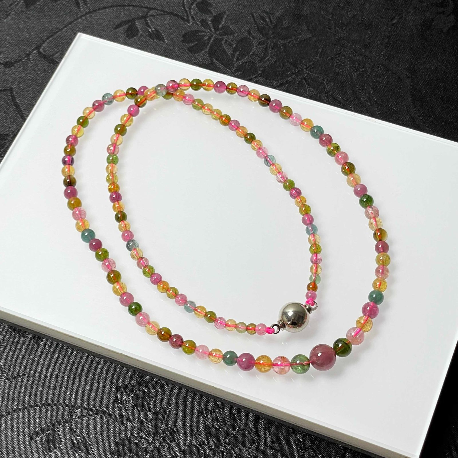 天然美品【ウォーターメロントルマリン】ネックレス アクセサリー 天然石  3.3-7.3mm  ZB5955