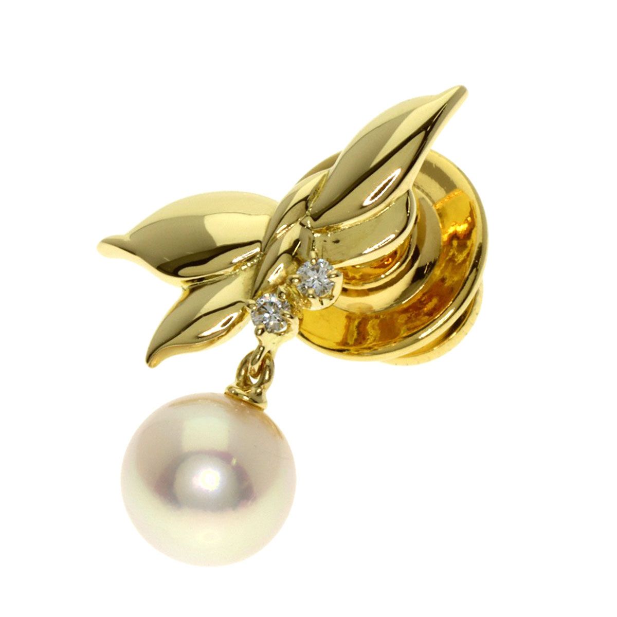 MIKIMOTO ミキモト パール 真珠 2P ダイヤモンド ブローチ K18YG レディース
