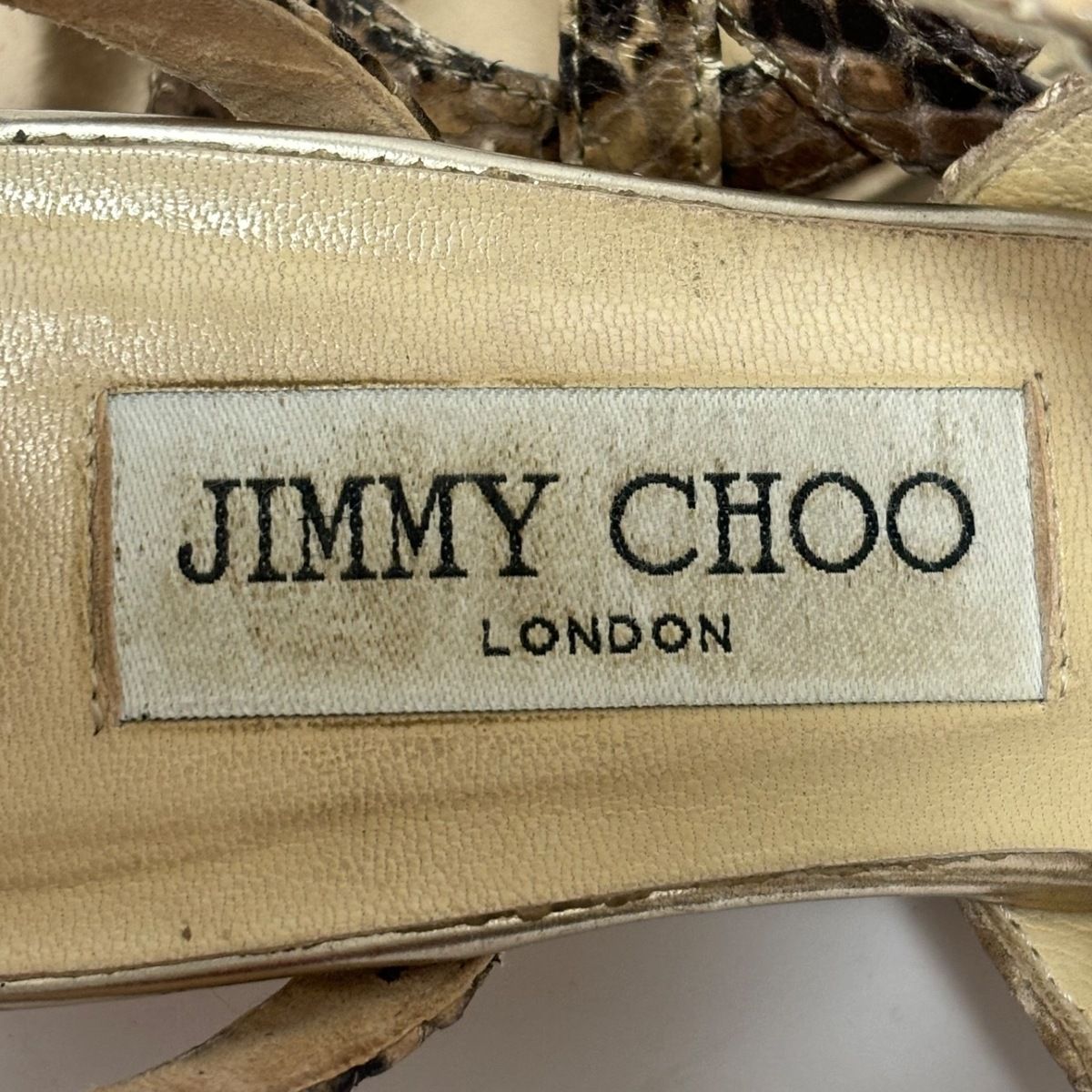 JIMMY CHOO(ジミーチュウ) サンダル 35 レディース - ベージュ×ダークブラウン 型押し加工/ウェッジソール レザー