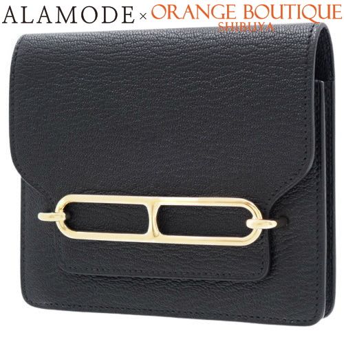 HERMES エルメス ロウリス ルリ スリム ブラック黒 シェブルミゾル ゴールド金具 Z刻印 コンパクト財布 二つ折り 2つ折り ウォレット ユニセックス 40802143003 アラモード
