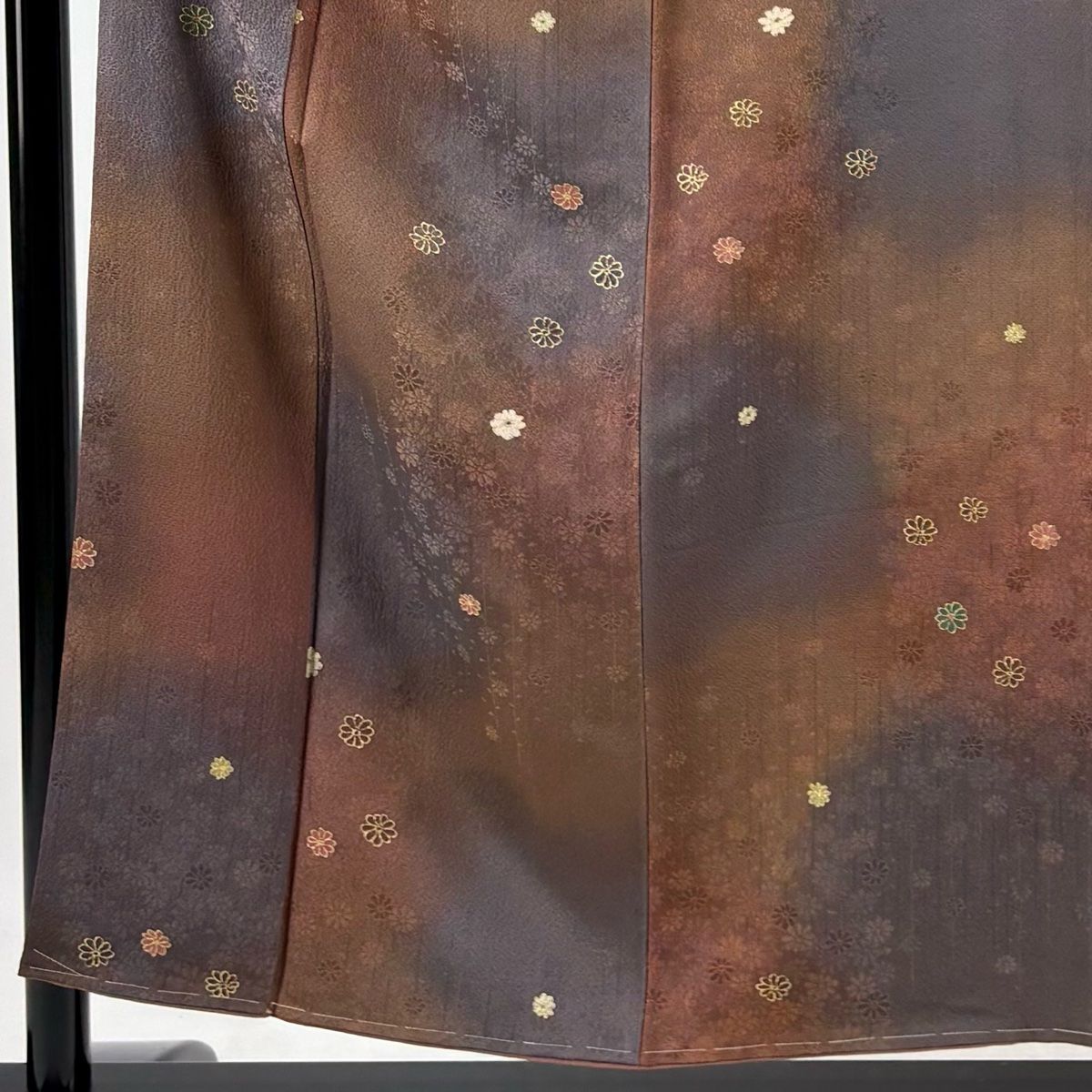 小紋 身丈153cm 裄丈64cm M 袷 花 地紋 茶色 正絹 秀品