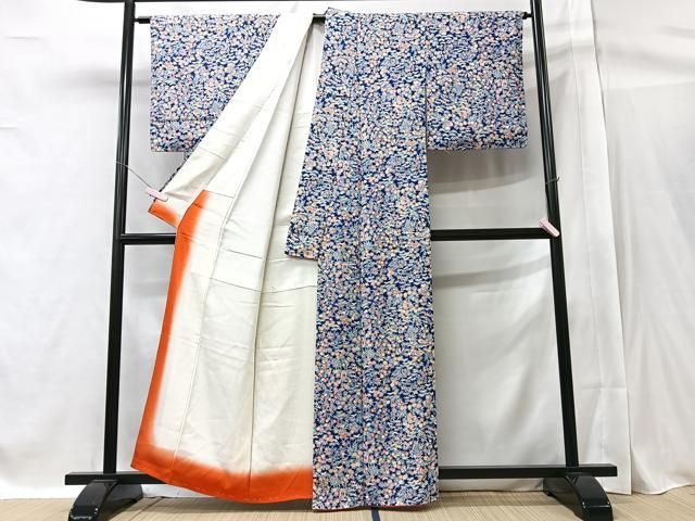 未着用　作家もの　細合俊男　モノトーン　江戸小紋　着物　124a p 平和屋着物□重要無形文化財・伊勢手彫型本染・細合俊男 小紋 草花文