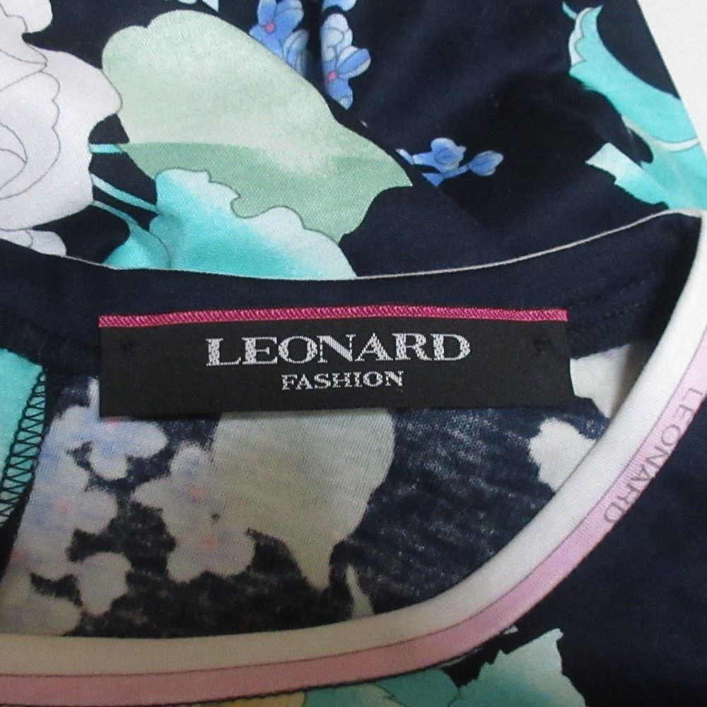 美品　LEONARD レオナール　フラワープリント 半袖シャツ 38 ネイビー 良品 LEONARD レオナール フラワープリント ショートスリーブ