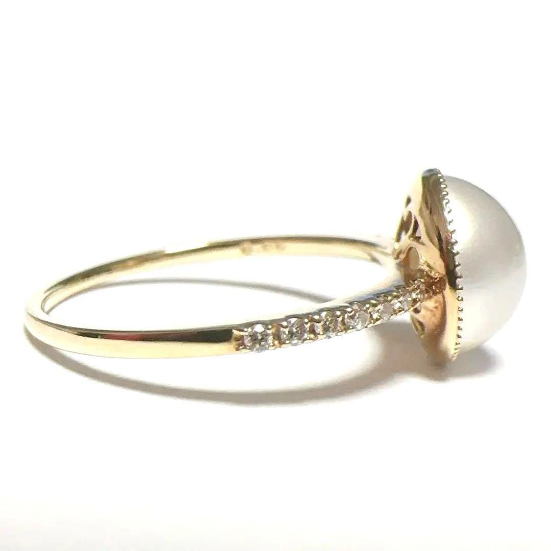 K18マベパールダイヤモンドリング 極美品 指輪 リング マベパール9.1mm ダイヤモンド K18 0.06ct - メルカリ