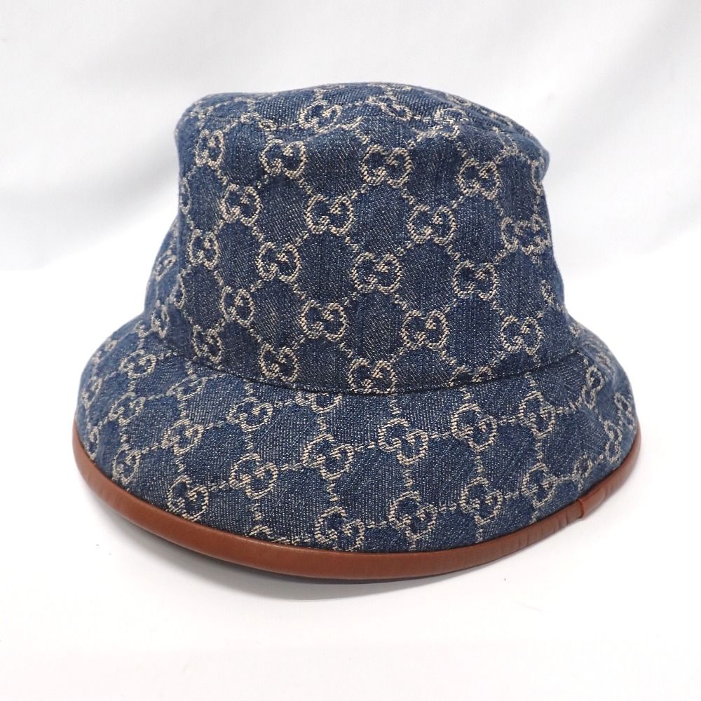 Ft632311 グッチ ハット バケットハット GGデニム ネイビー系 Mサイズ 58cm レディース GUCCI