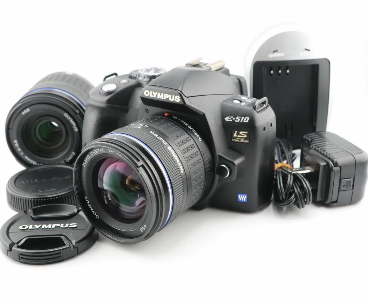 ★ショット数4,730枚★良品★オリンパス OLYMPUS E-510 ダブルレンズセット 充電器付★ W0911＃3249