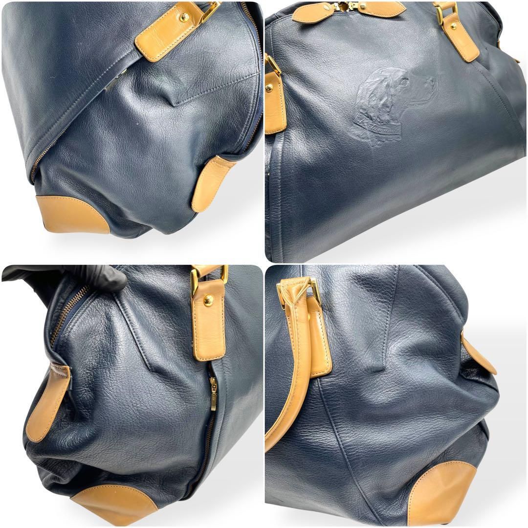 極美品 kitamura キタムラ ボストンバッグ レザー ネイビー 犬