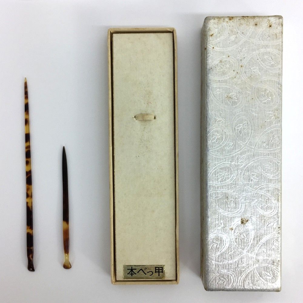 長期保管未使用品 本鼈甲 耳かき 外箱付き 大小2本入 11.5cm 7.5cm 耳
