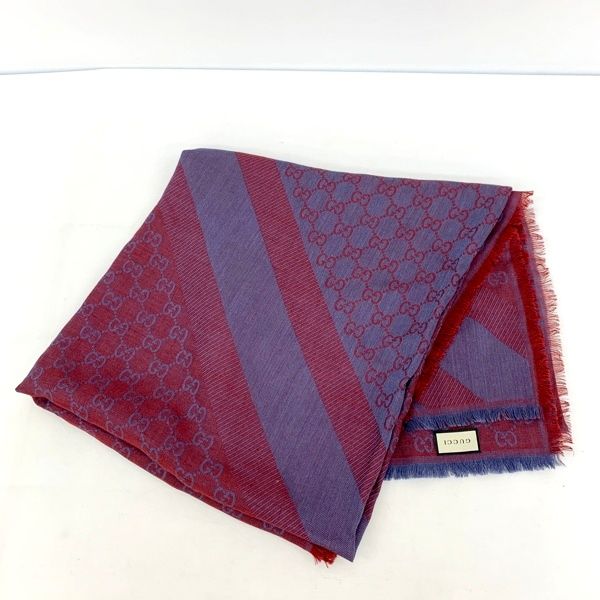 GUCCI グッチ GG柄 ストール 正方形 140×140cm ウール 総柄 ショール マフラー 男女兼用 パープル系 服飾小物 DF15682