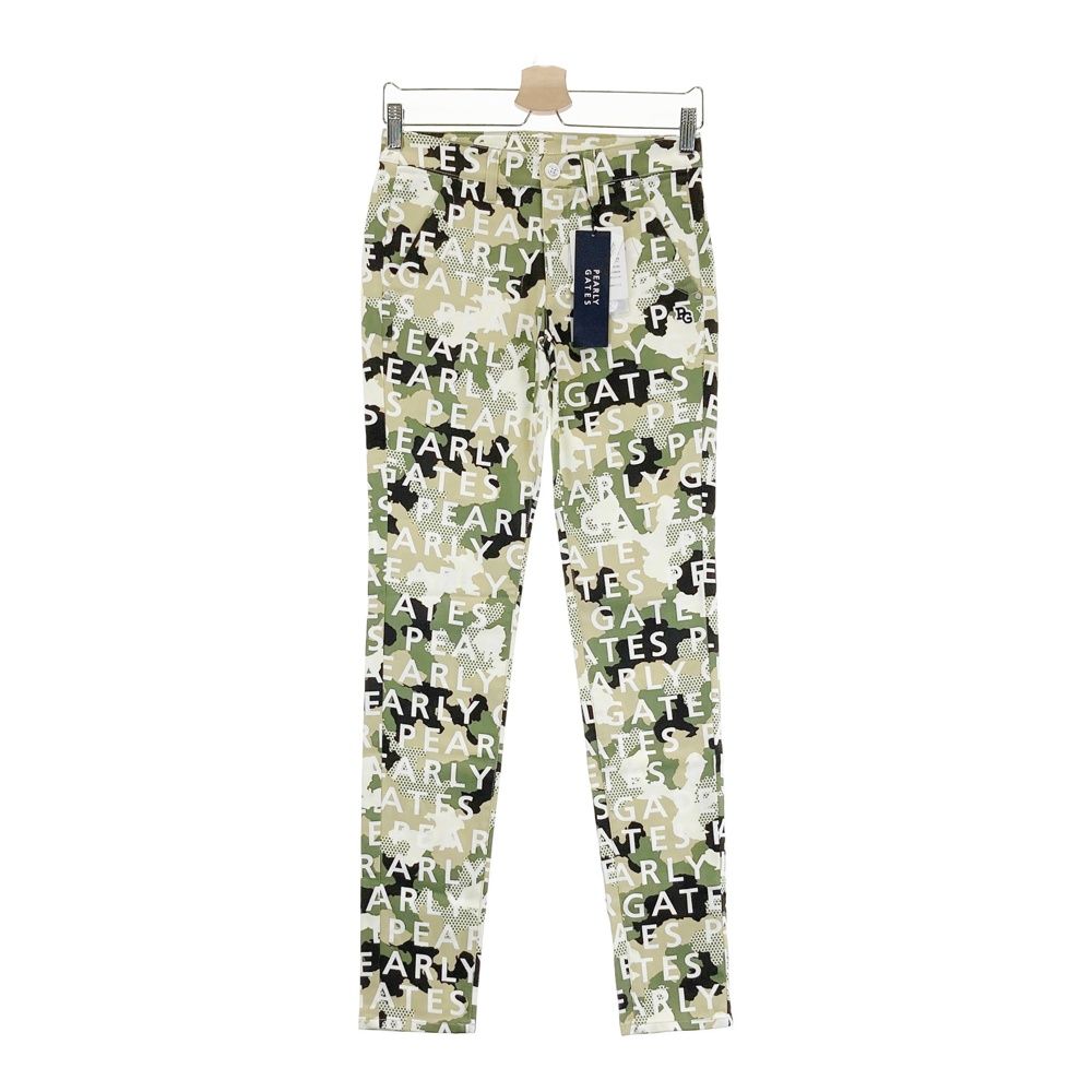 鉄板の サイズ 0 PEARLY GATES パーリーゲイツ 055-2131514 ストレッチパンツ ロゴ 迷彩 カモフラ柄 カーキ系 240101543663 ゴルフウェア レディース ストスト 【新作】