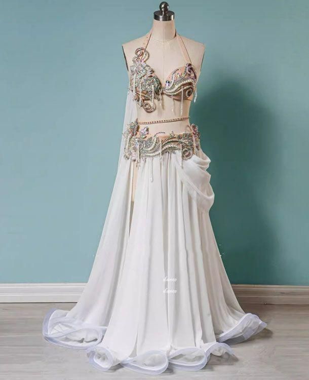 ベリーダンス衣装 色変更可 ブラスカートホワイト 豪華 オーダーメイド