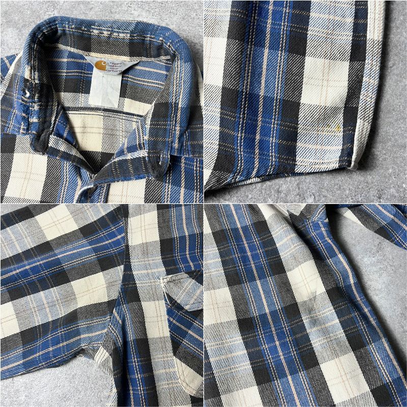 80s 三角タグ Carhartt チェック 長袖 ヘビー フランネル シャツ