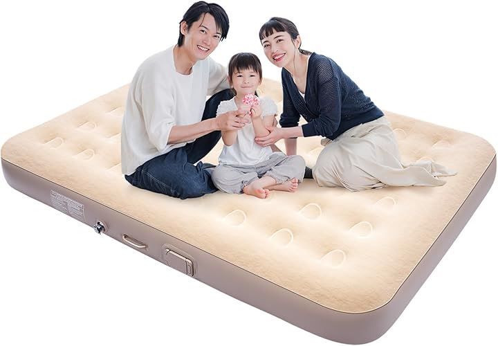 BooMax お花見に最適 BOOMAX エアーベッド 電動エアーマット 自動膨張 電動エアーポンプ内蔵 枕付き 耐荷重200kg エアーマットレス 空気ベッド 快適性 持ち運び便利 簡単収納 収納袋付き ベージュ ダブル