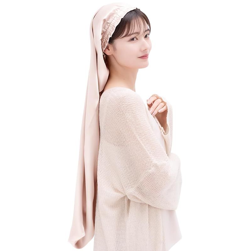 [COCOSILK] シルク ナイトキャップ ロングヘア用 シルクキャップ 筒型 ナイトキャップ ロング 髪 シルク100% 筒 ロングヘア 筒状 ヘアキャップ (90cm， Free Size， アッシュライトピンク) 1