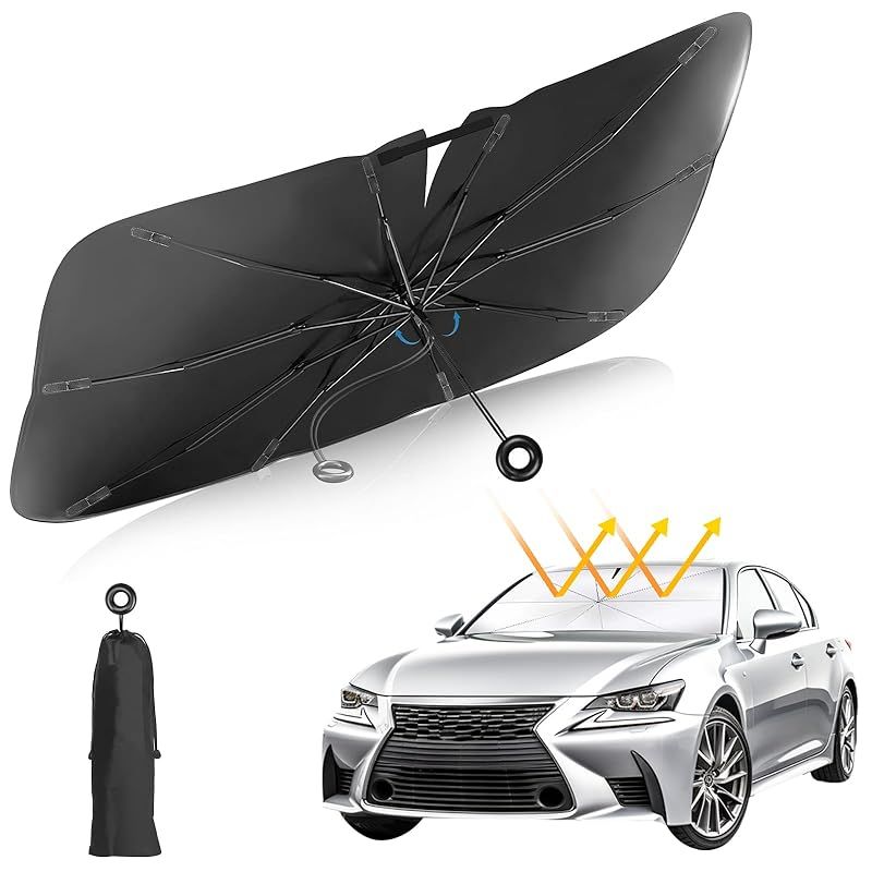 車用サンシェード 車 フロント【2024新登場・中棒無しデザイン】車用パラソル 傘型 10本骨 折り畳み式 カーサンシェード UVカット 断熱 遮光 フロントシェード バックミラー開き口 露先保護