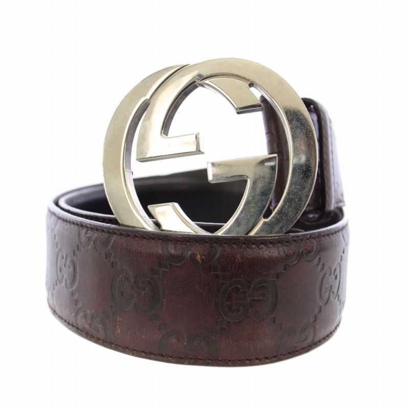 グッチ GUCCI グッチシマ インターンロッキング レザー ベルト 85|34 ブラウン 114984 |TK OH