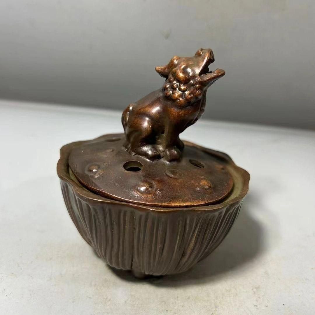 浮彫 蓮子蓮藤天吼薫香炉 香道具 装飾品 工芸品 美術品 置物