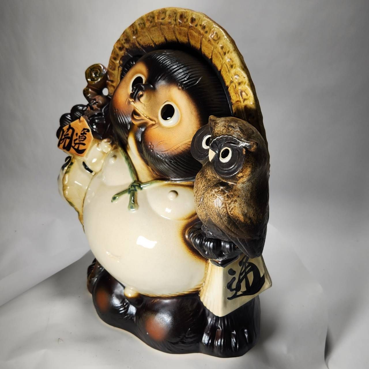 展示品◇信楽焼 珍しい横綱狸 置物 高さ40㎝ 展示品◇信楽焼 珍しい