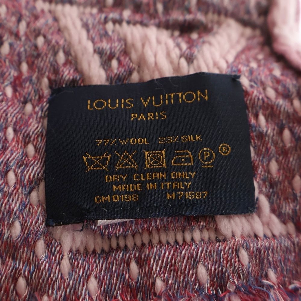LOUIS VUITTON ルイヴィトン エシャルプ ロゴマニア ア ラ フォリ モノグラム ハート リップ ウール シルク ジャガード フリンジ マフラー ピンク M 71587