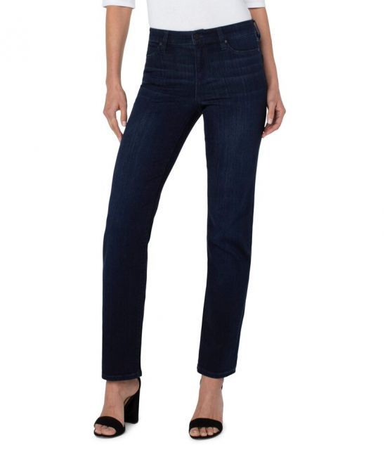 【送料無料】 リヴァプール ロサンゼルス レディース デニムパンツ ボトムス Petite Kennedy Straight Mid-Rise Silky Soft Dual FX Denim Halifax
