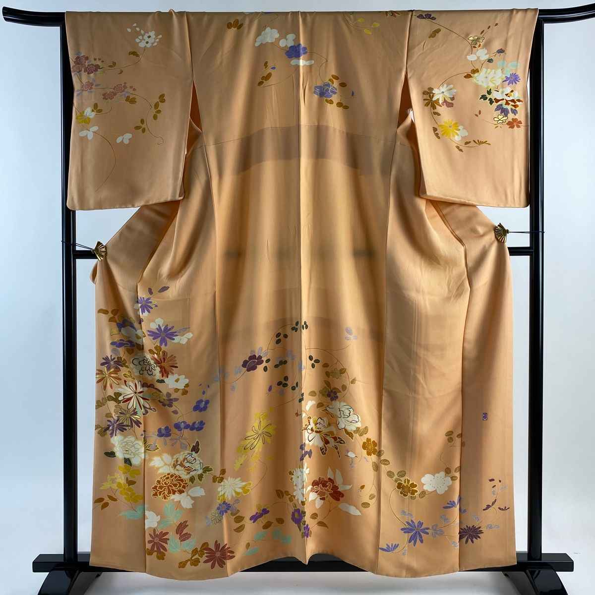 小紋 身丈160cm 裄丈66.5cm M 袷 縞 薄茶色 正絹 美品 秀