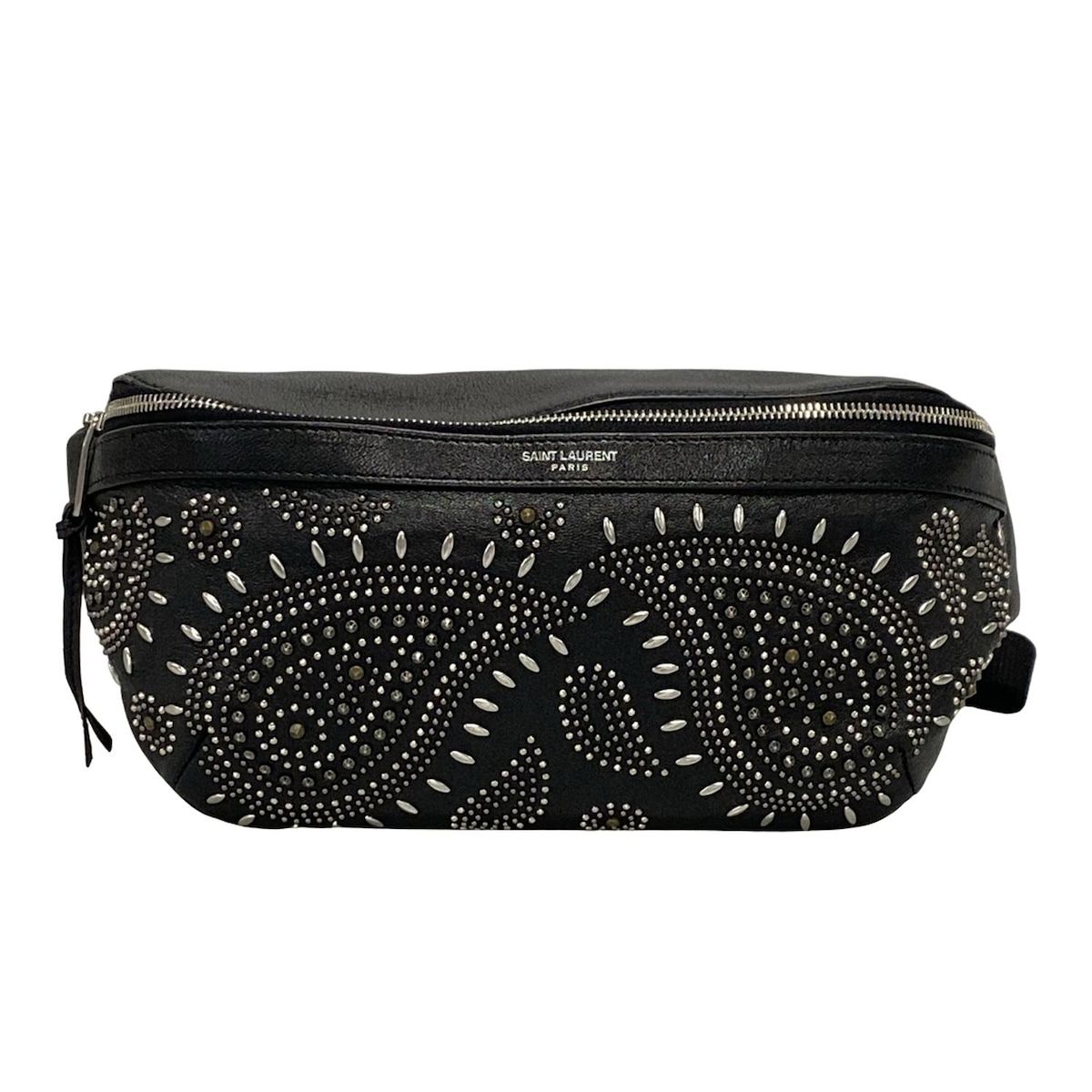 SAINT LAURENT PARIS サンローランパリ ウエストポーチ 557831 黒 スタッズ|ペイスリー柄 レザー