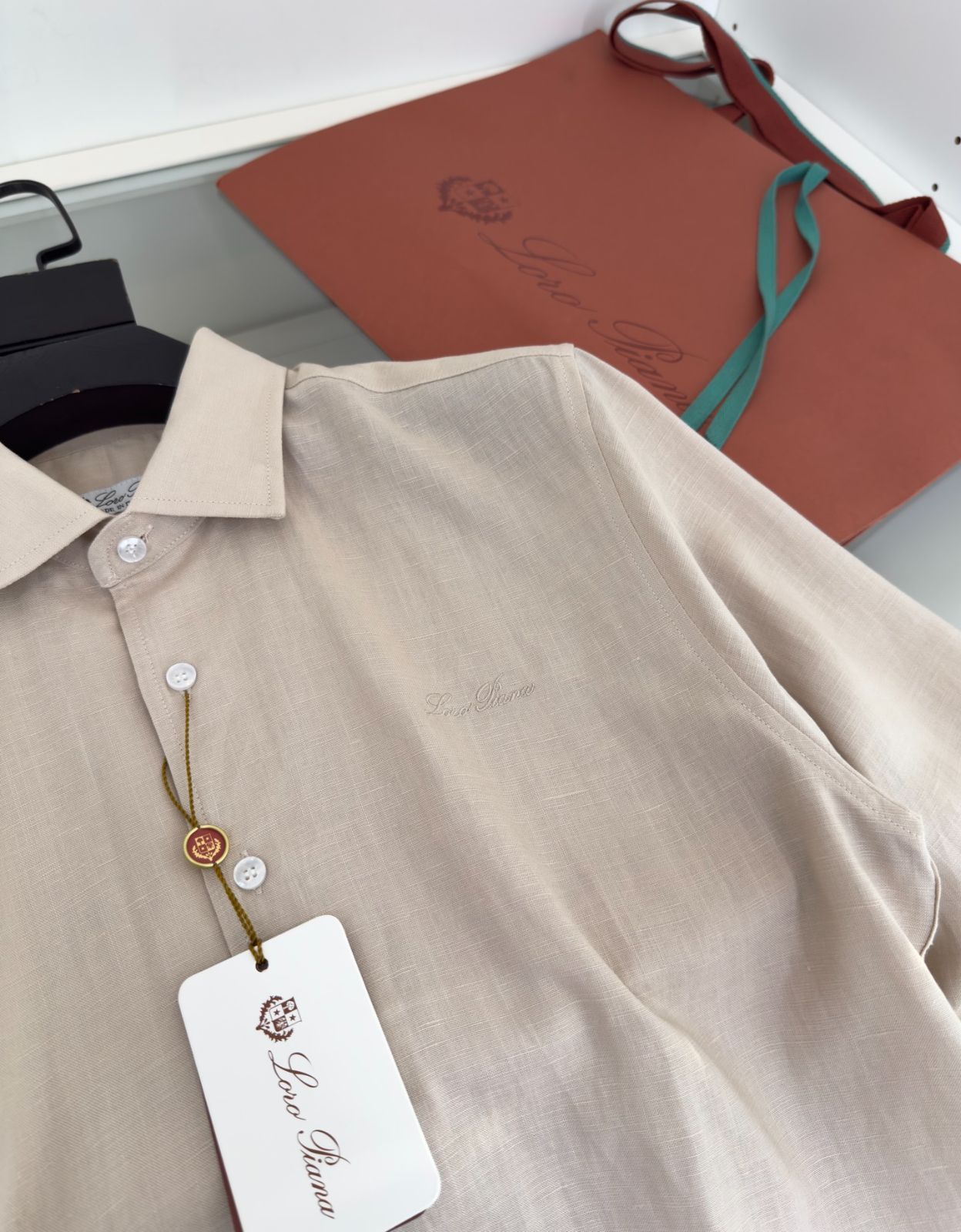 美品 Loro Piana ロロピアーナ ロゴワッペン 長袖シャツ XXL ベージュXXL○数量限定○在庫限り【送料無料】Loro Piana