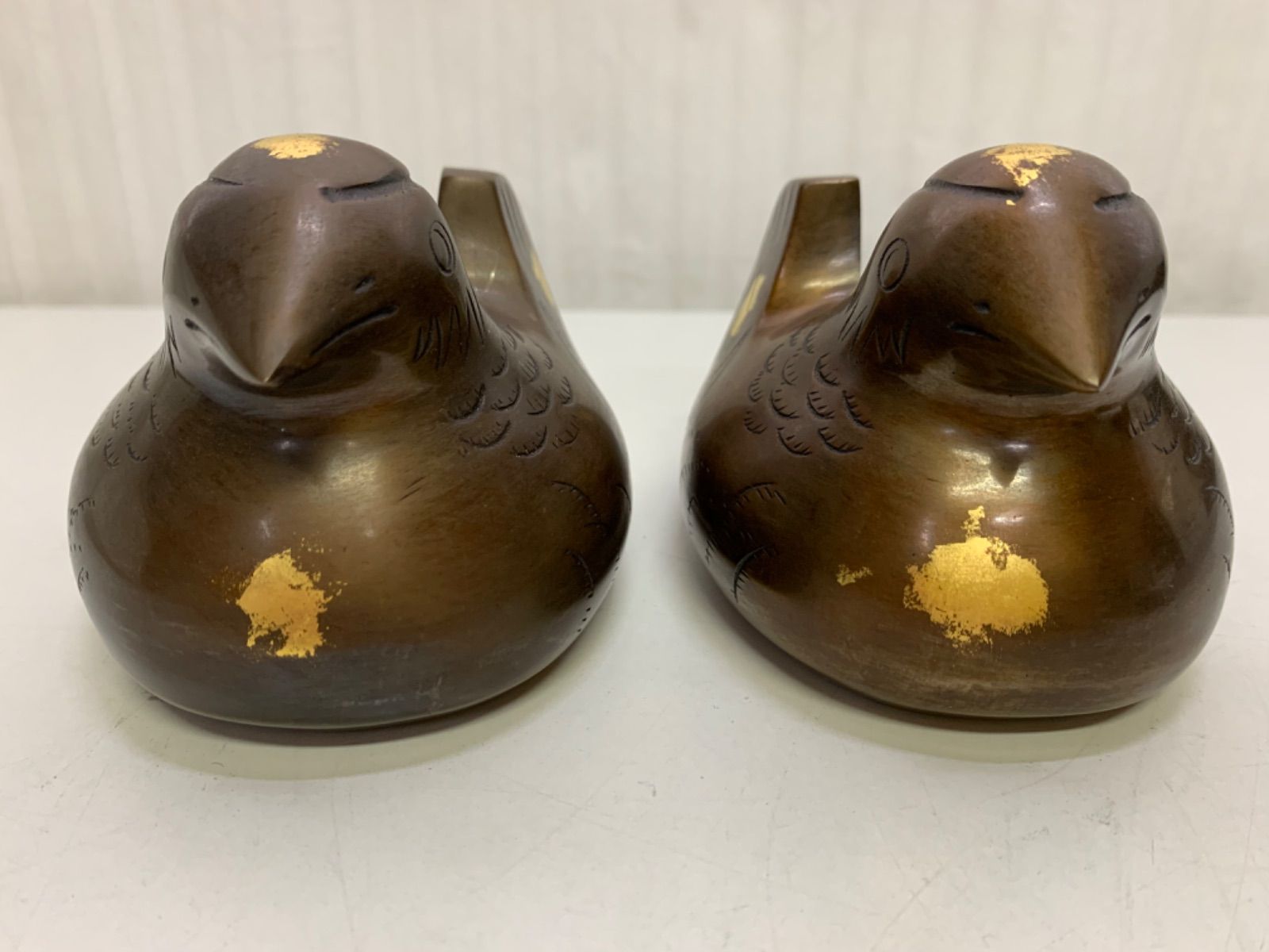 鴛鴦 置き物 屏風押さえ 高岡銅器 おしどり 美術工芸品