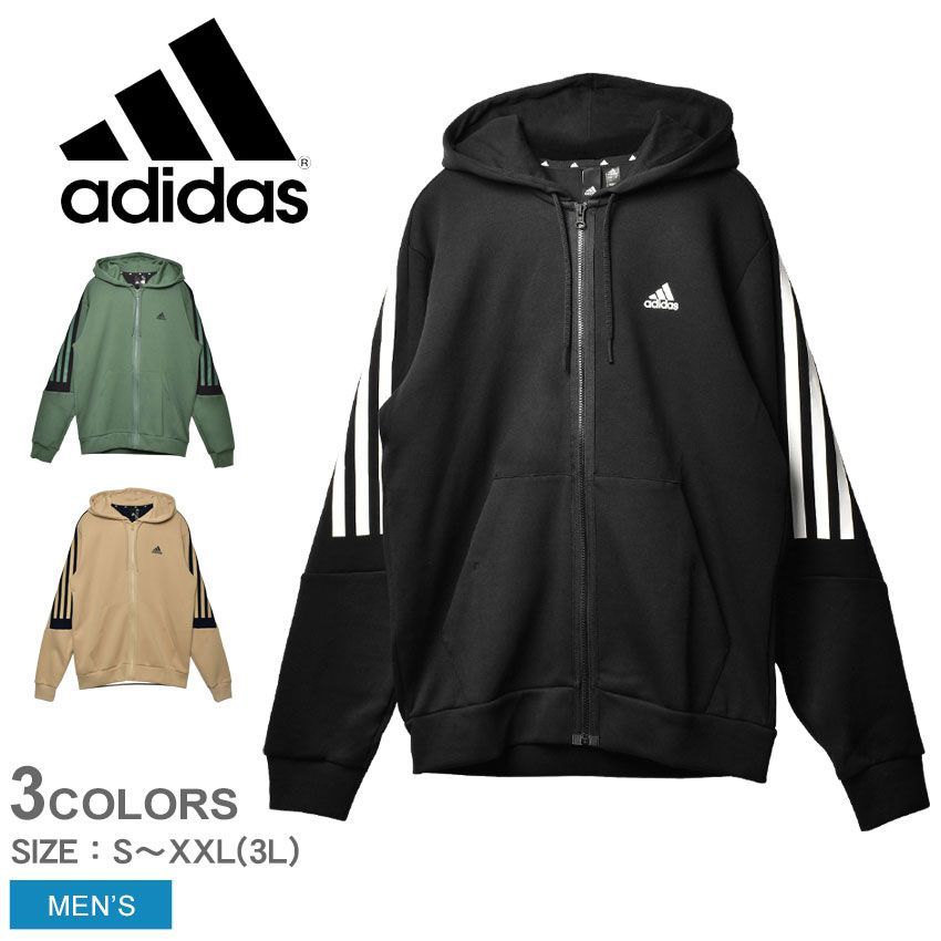アディダス スポーツウェア TF446 メンズ フューチャーアイコン スリーストライプス フルジップパーカー ADIDAS カラー:01.グリーンオキサイド 品番：2457-1058