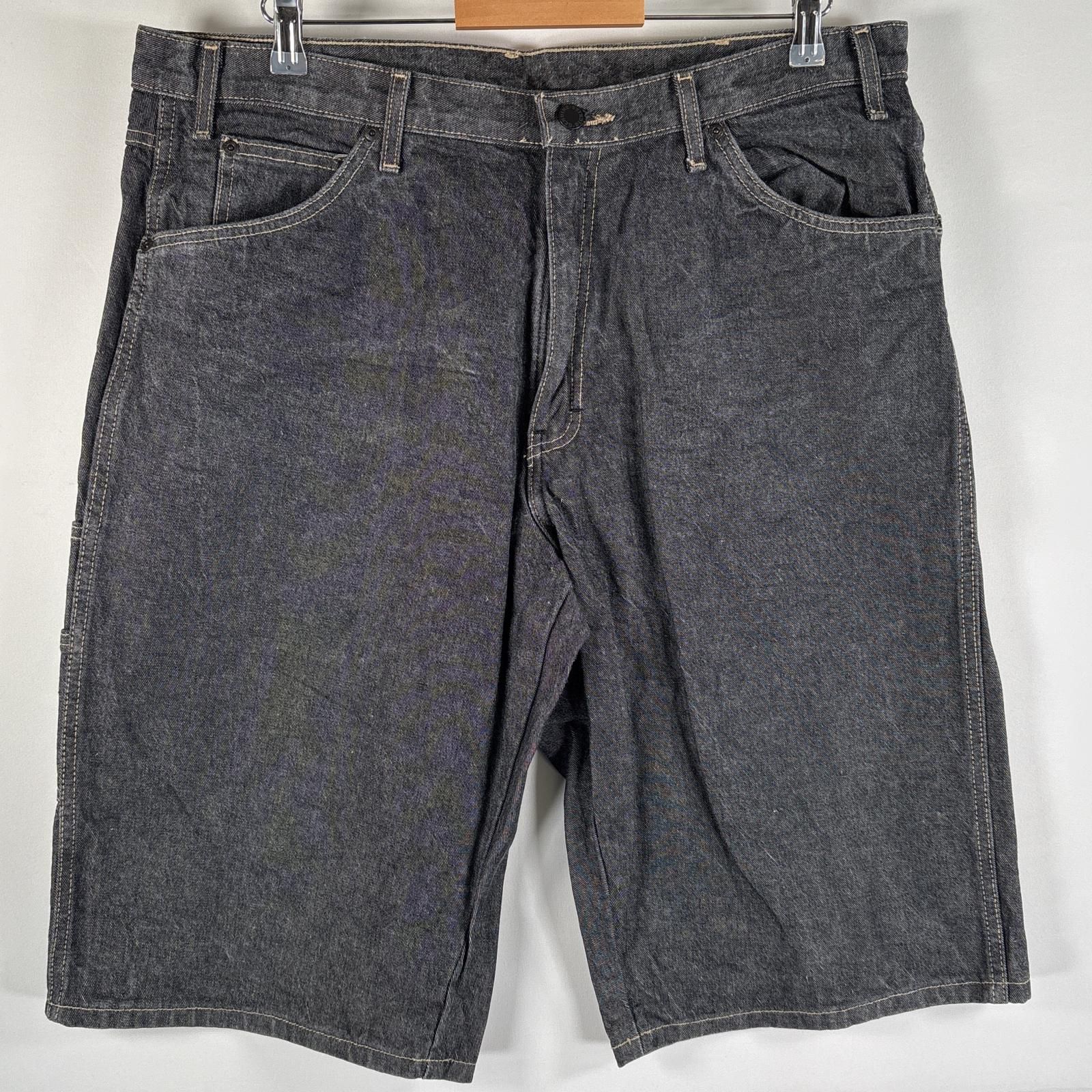 古着 ディッキーズ Dickies デニム ショートパンツ ハーフデニム サイドポケット ワンポイントロゴ刺繍 大きいサイズ コインポケット w38  ブラック メンズ