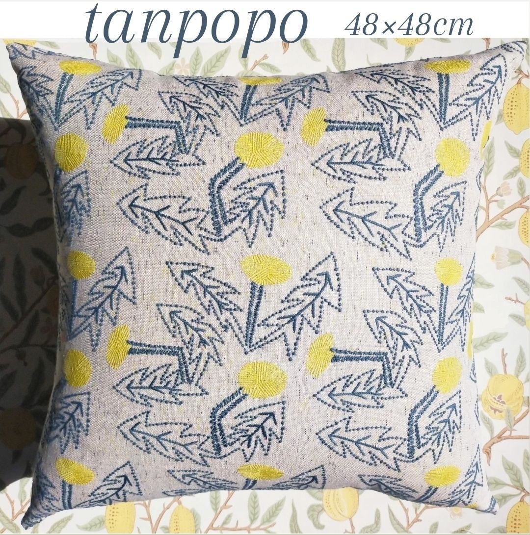 ミナペルホネン　クッションカバー　ハンドメイド　tanpopo タンポポ 再入荷 ミナペルホネン tanpopo ライトグレー レモンイエローの