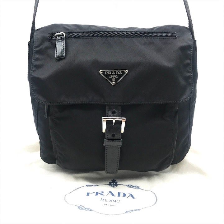 希少✨プラダ y2k メッセンジャー　ショルダー 三角ロゴ　ナイロン　白タグ　黒 良品 PRADA プラダ 三角ロゴ ナイロン テスート メッセンジャー
