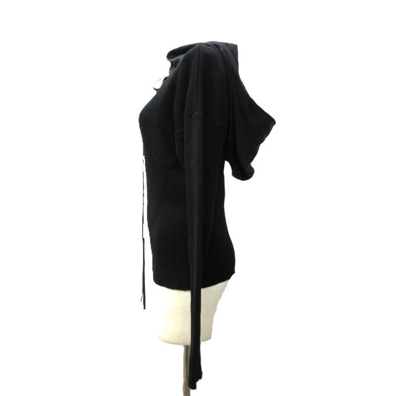 アディアム ADEAM フォクシー 美品 近年 ニットパーカー プルオーバー リブ編み ナイロン切り替え 長袖 黒 ブラック S アディアム ADEAM フォクシー 美品 近年 ニットパーカー プル