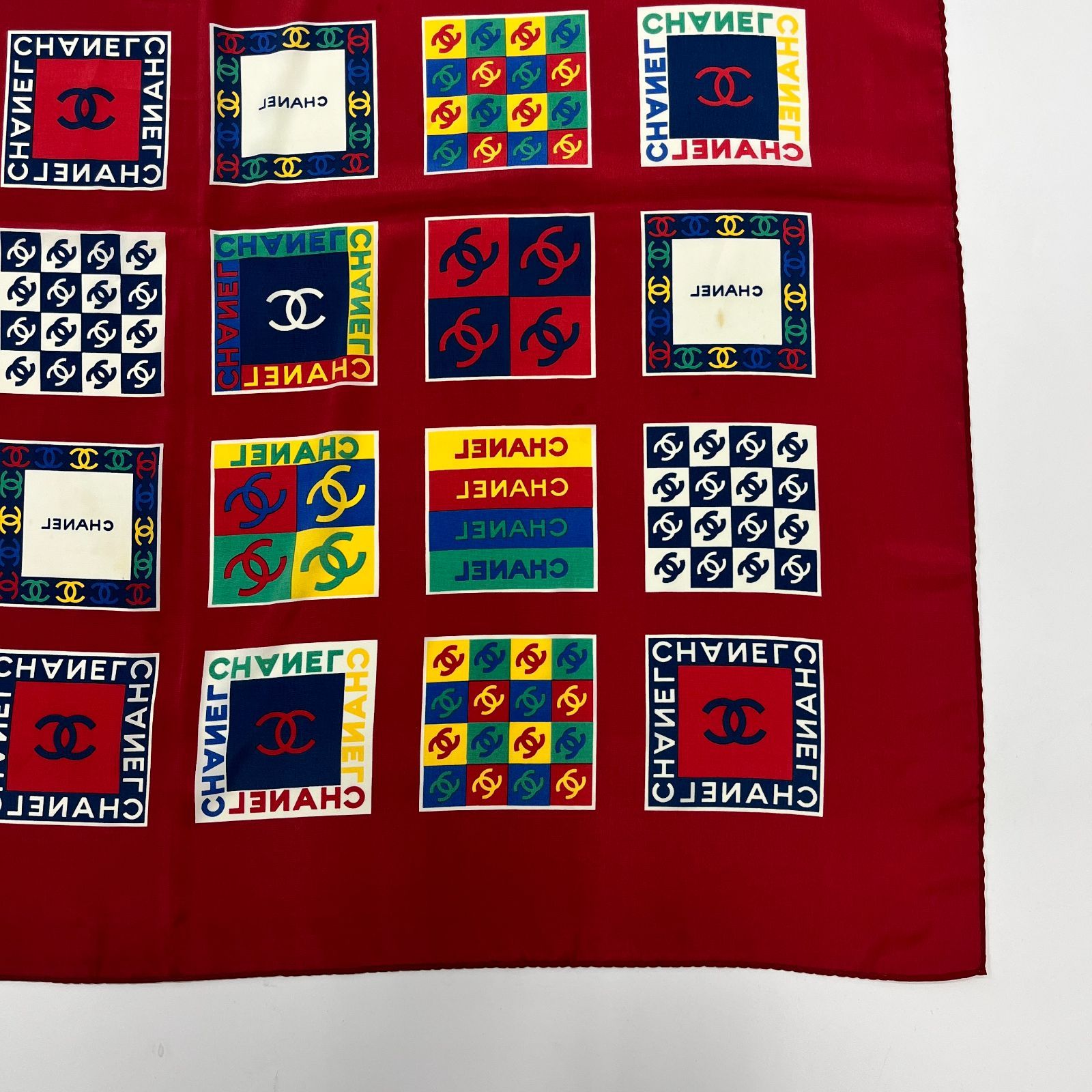 中古】CHANEL シャネル ココマーク スカーフ シルク レッド  