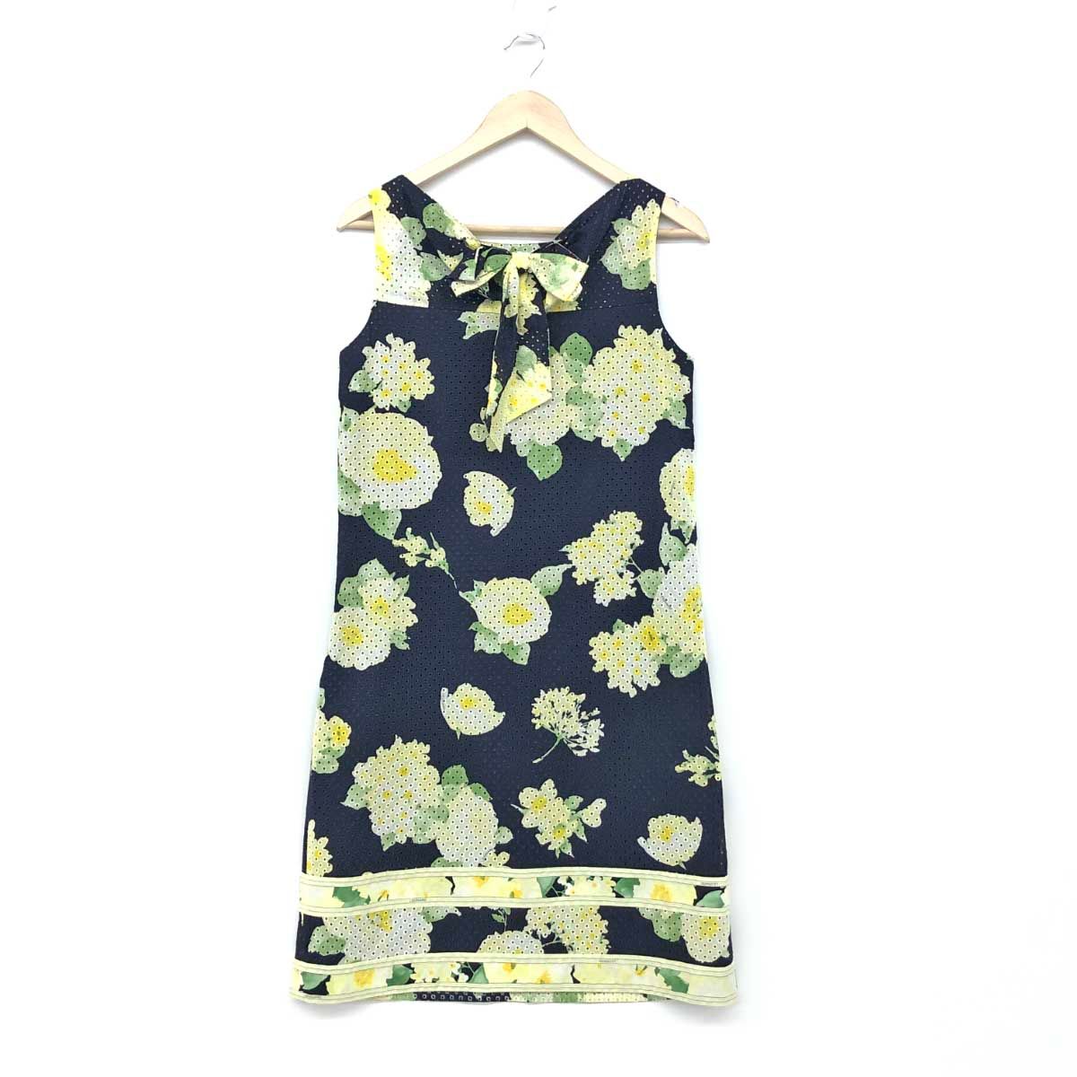 LEONARD レオナール ノースリーブワンピース サイズ38 ネイビー 綿100