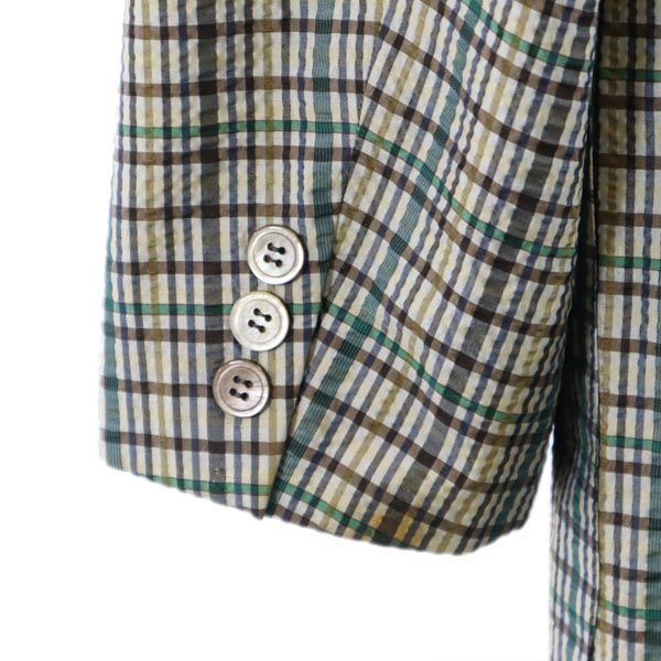 未使用級ꕥシルク100% ランバン テーラードジャケット チェック メンズ XL ランバン シルク100％ チェック柄 テーラードジャケット S46-24